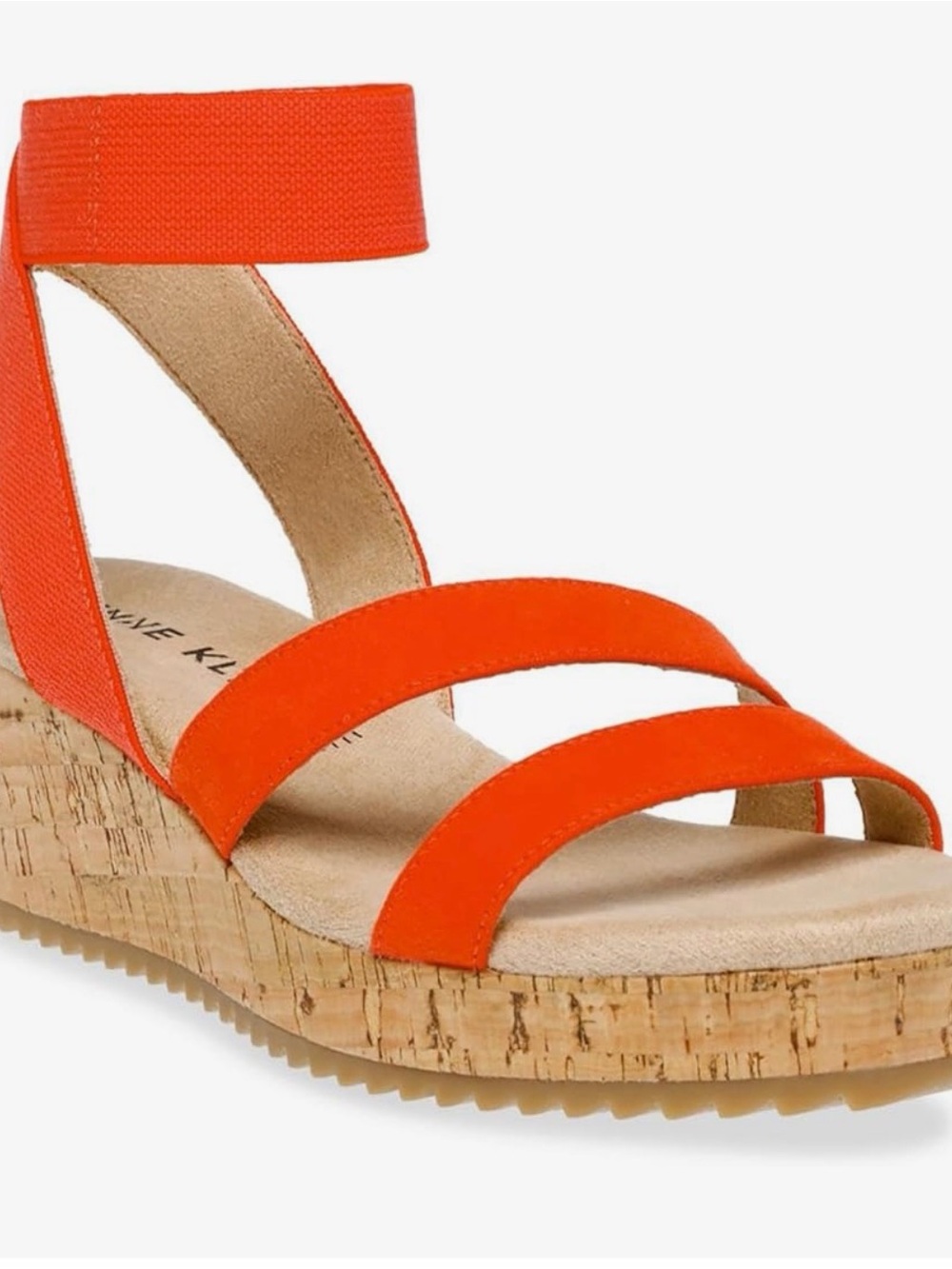 New Anne Klein Orange Cork Wedge Sandal with Ankle Strap